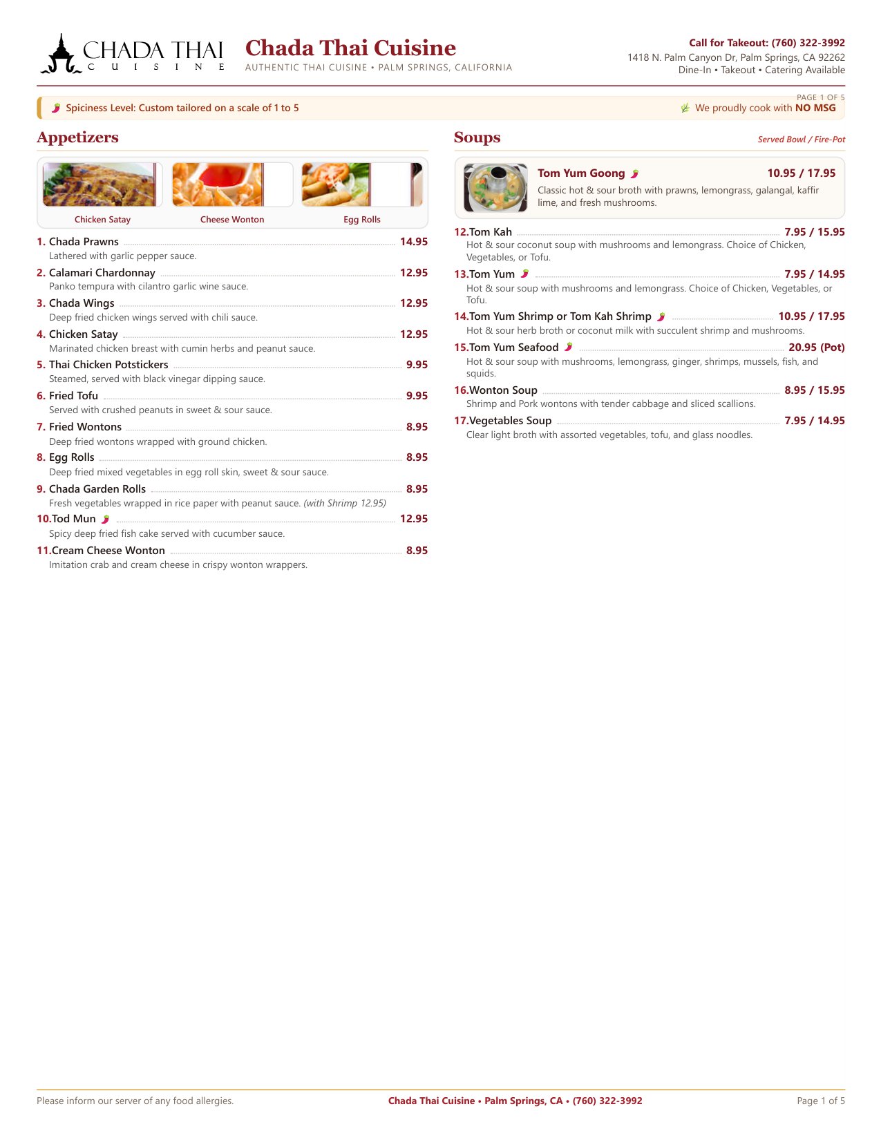 Printed Menu Page 1