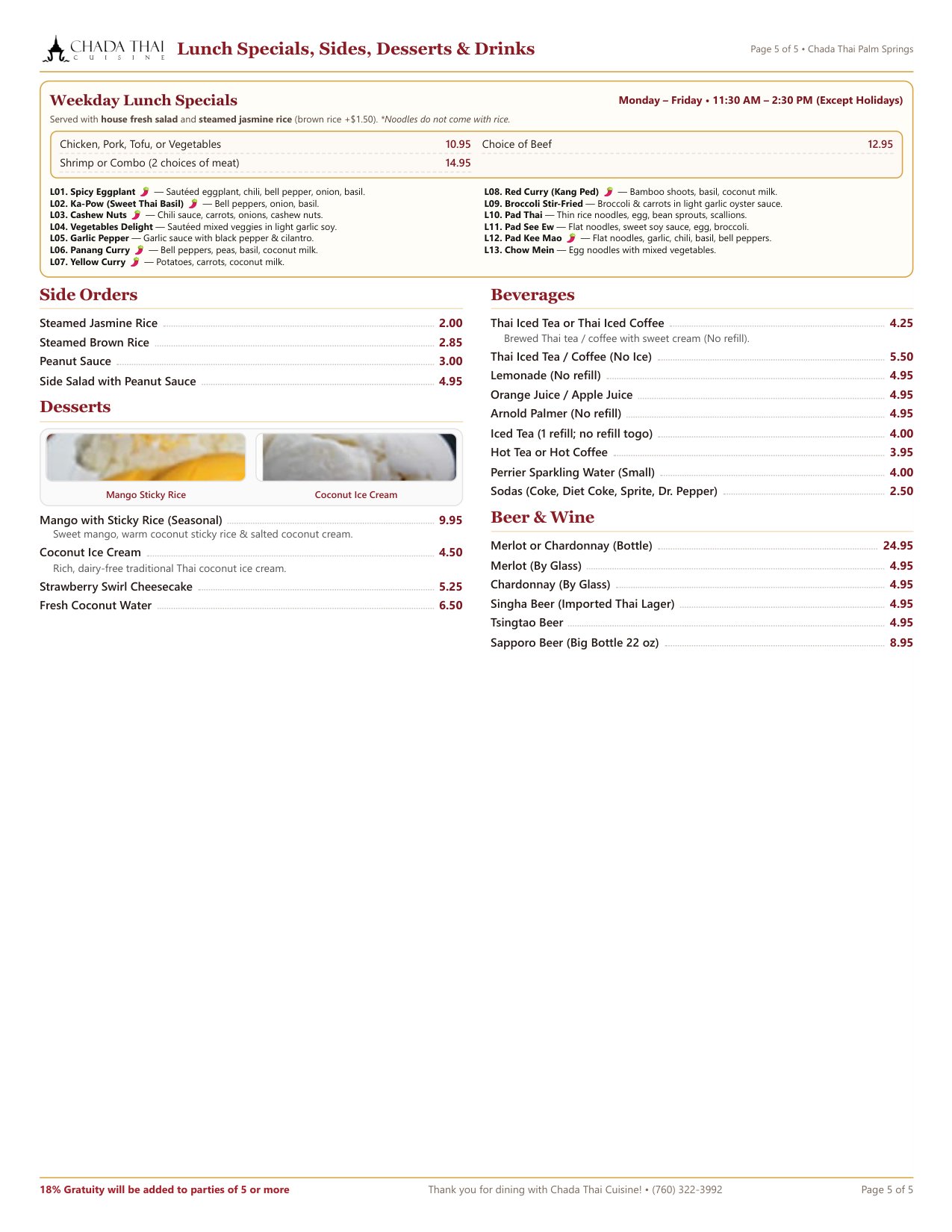 Printed Menu Page 5